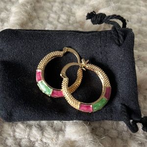 GOLD SPANISH HOOPS WITH GEMSTONE ACCENTS